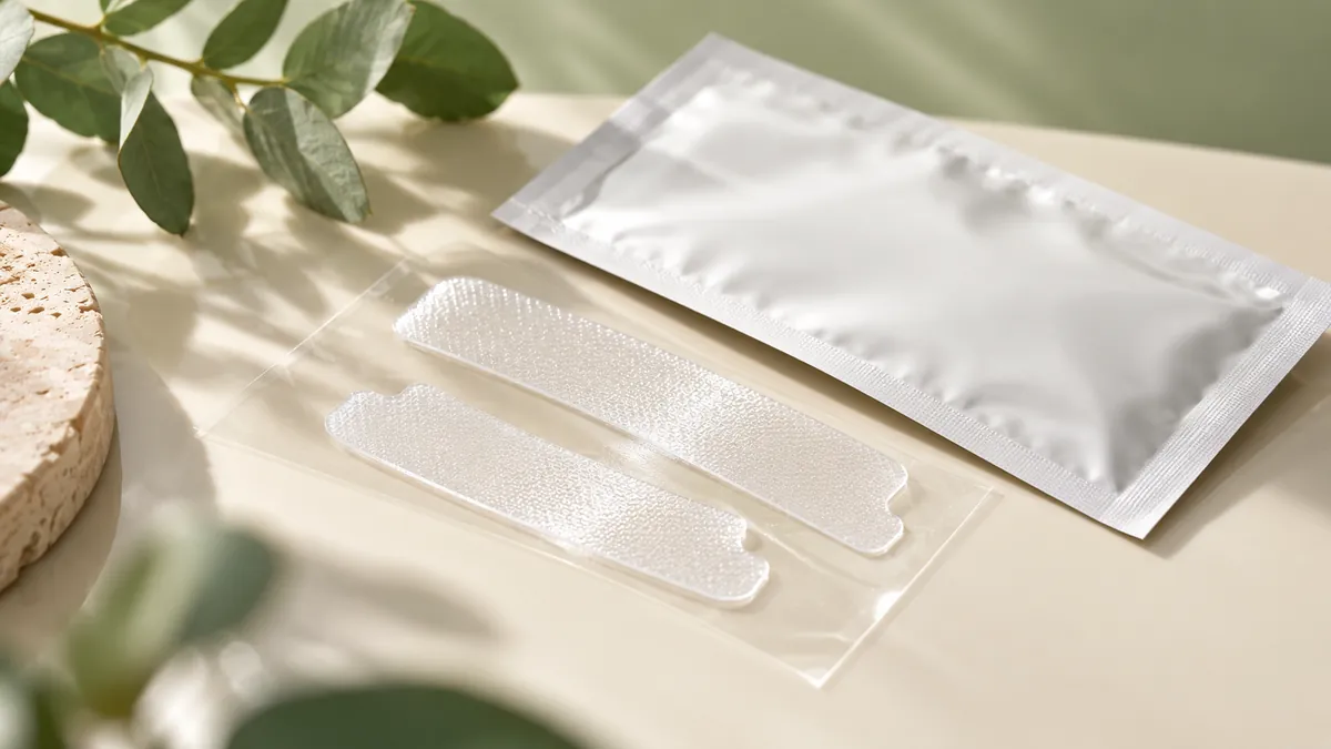 Illustration of whitening strips and their pouch